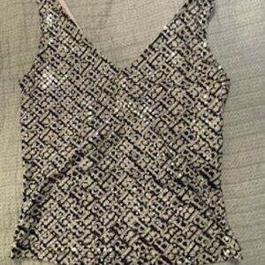 Candy Rain, Boutique Sequin Stretch sleeveless black and white top